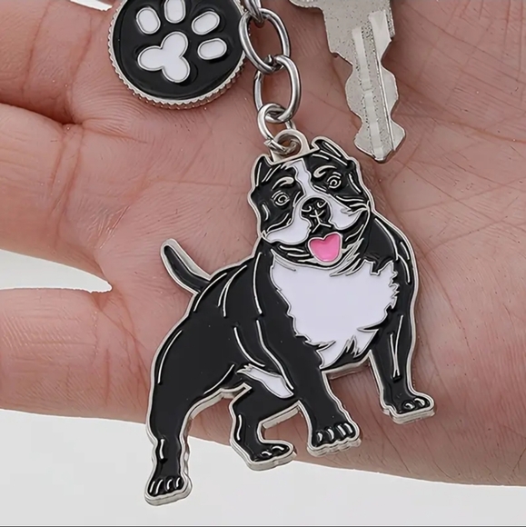 NEW! Enamel Staffordshire Pit XL Bully "Dog Mom" + Pawprint Bag Charm 🎒👜~🐾 🐕 - Picture 6 of 13
